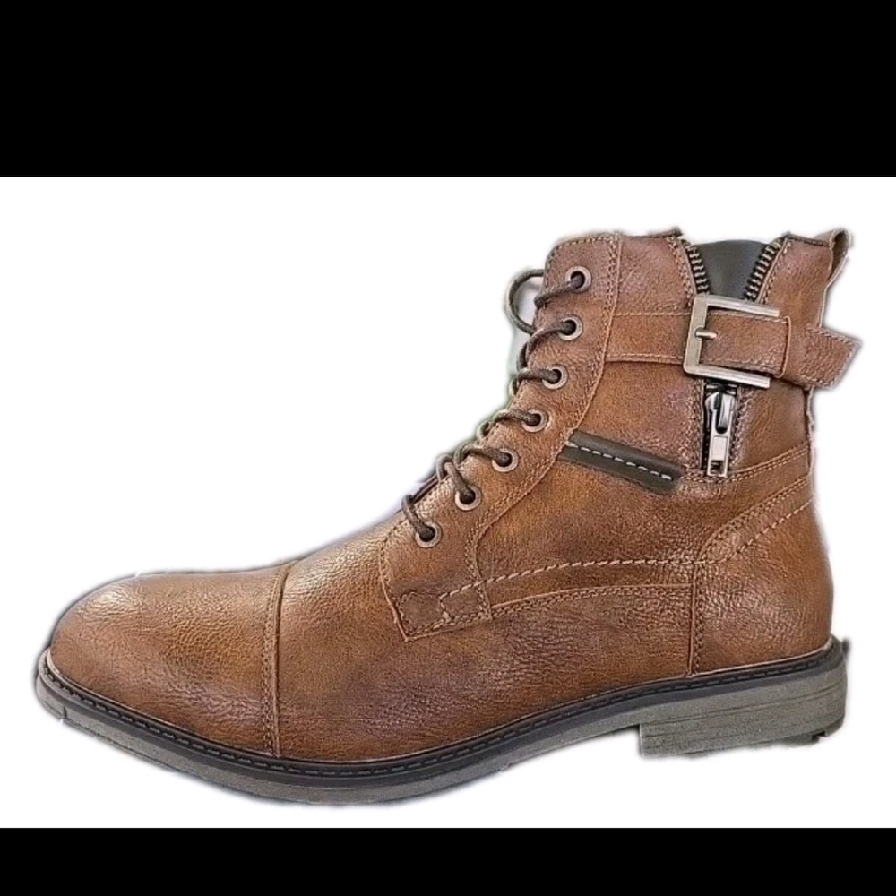 Size 9 Men's Lace-Up Oxford Boots with Side Zipper, Casual Buckle Dress Boot